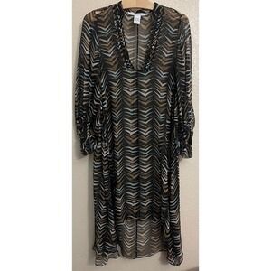 Diane von Furstenberg DVF Silk Chiffon Chevron Print V-Neck Tunic Dress Size 2